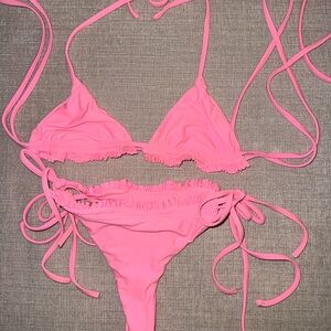 Tiger Mist Hot Pink Ruffle Triangle Bikini Set
